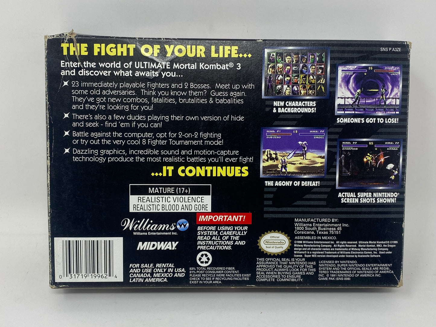SNES Super Nintendo - Ultimate Mortal Kombat 3 - In Box