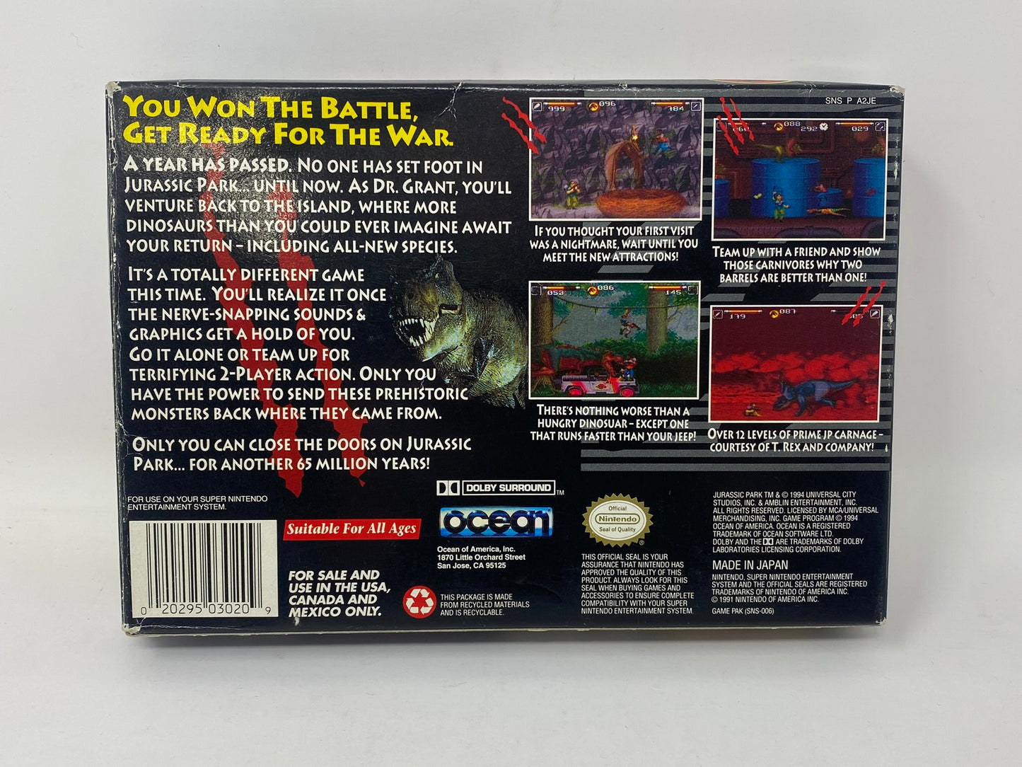SNES Super Nintendo - Jurassic Park 2 The Chaos Continues - Complete in Box