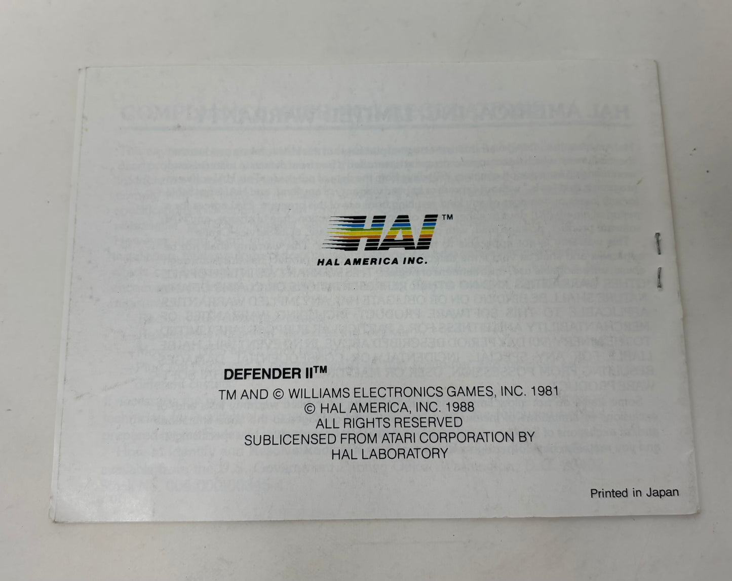 NES Nintendo - Defender II w/ Manual