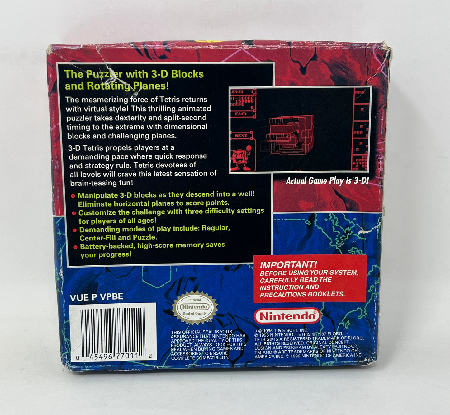 Nintendo Virtual Boy - 3D Tetris - Complete