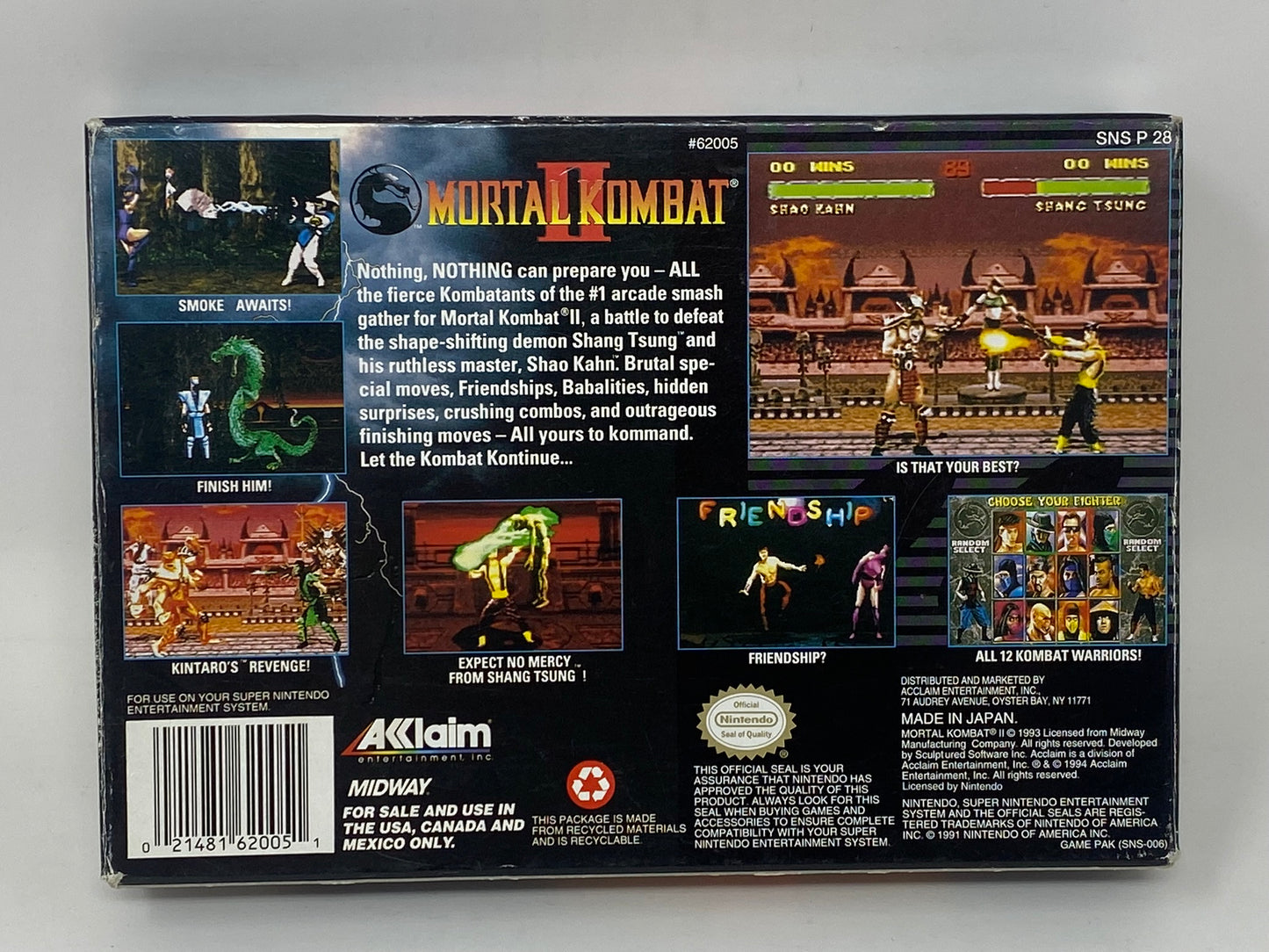 SNES Super Nintendo - Mortal Kombat II - Complete