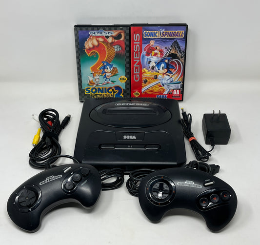 Sega Genesis System 2 w/ 2 Controllers, Original Hookups w/ Sonic 2 & Sonic Spinball