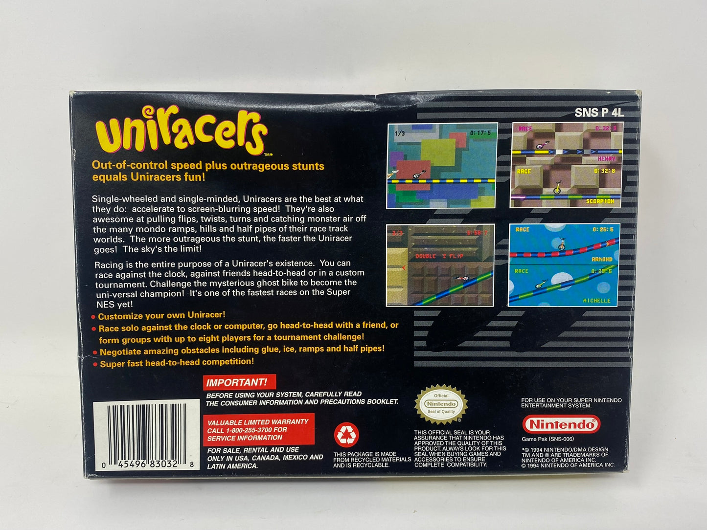 SNES Super Nintendo - Uniracers - Complete in Box