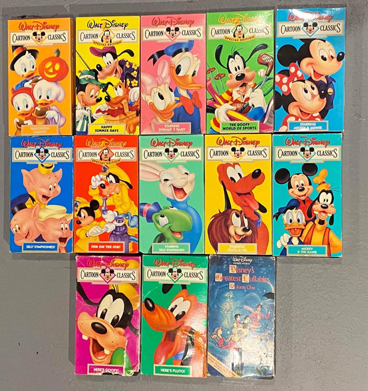 Vintage 90s Disney Cartoon Classics VHS Lot - 13 Videos - Mickey Moues - Donald Duck - Goofy - Pluto