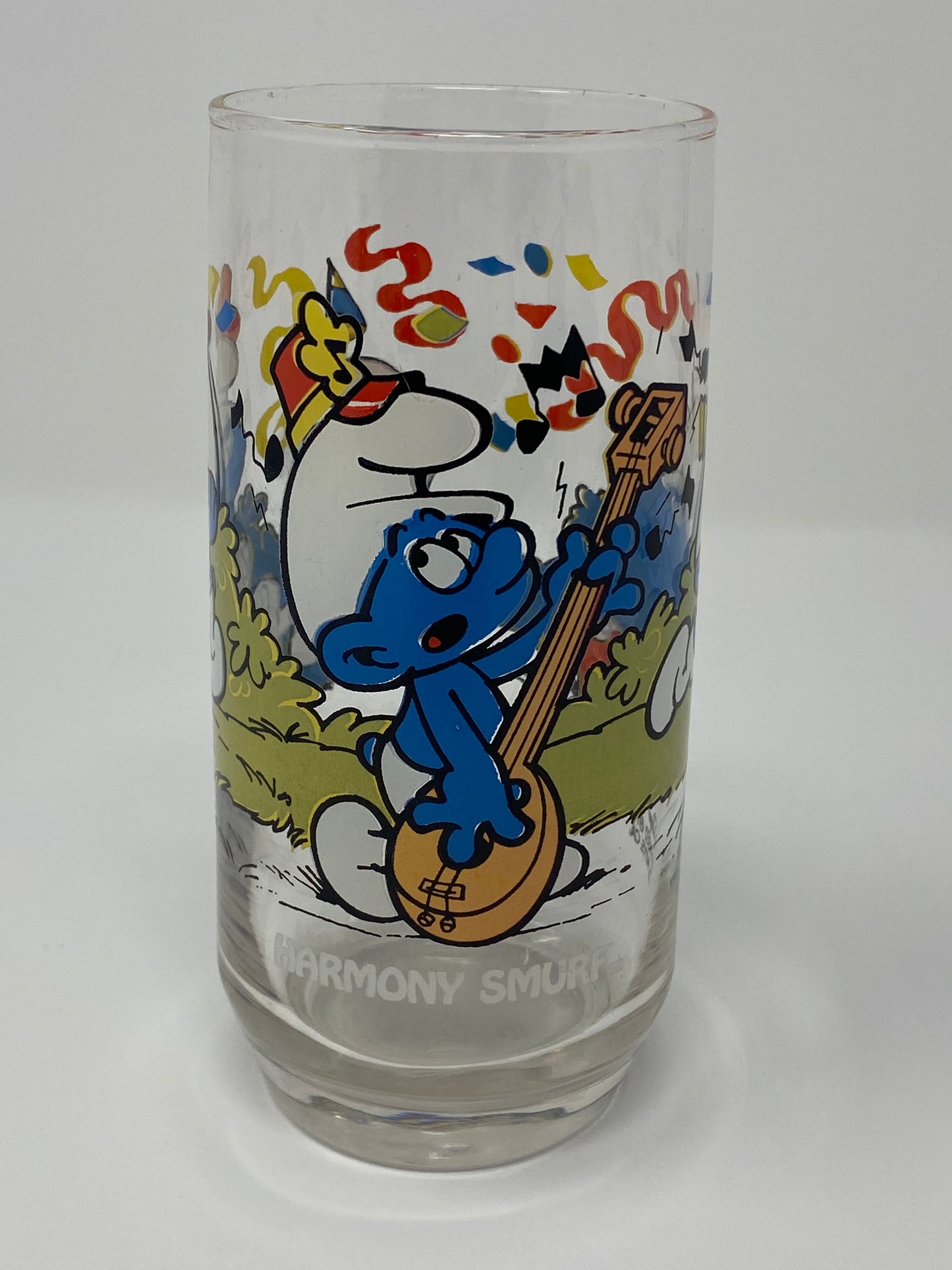 Vintage 1983 Peyo Harmony Smurf Promo Drinking Glass