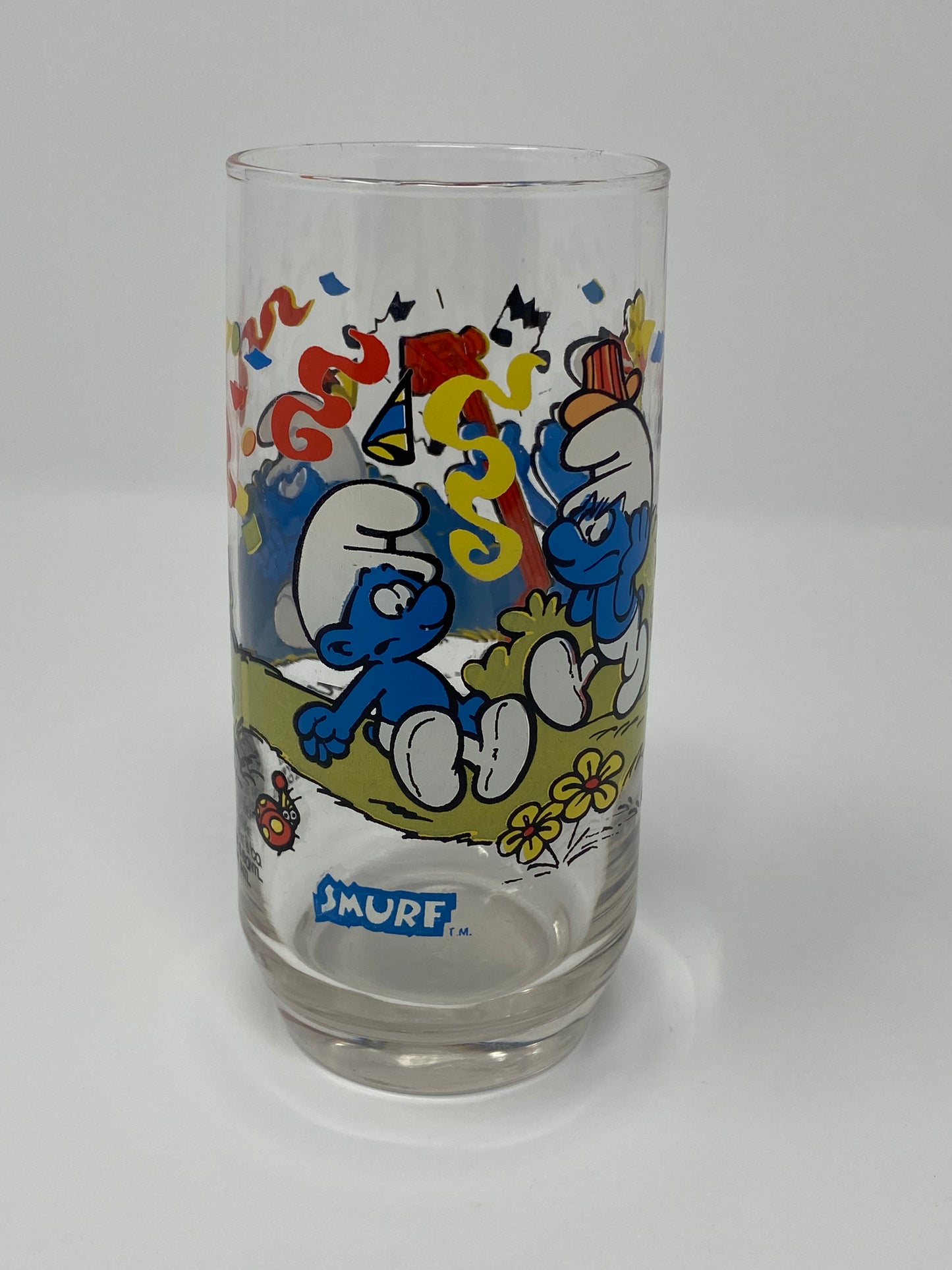 Vintage 1983 Peyo Harmony Smurf Promo Drinking Glass