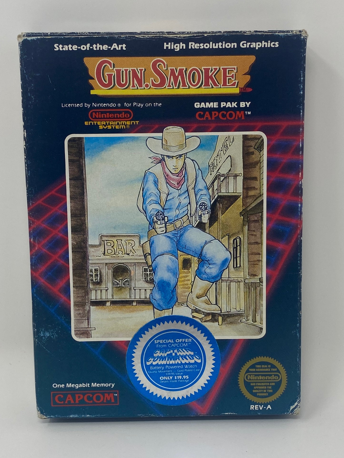 NES Nintendo - Gun.Smoke - Bar Box Variant - CIB Complete in Box w/ Instructions