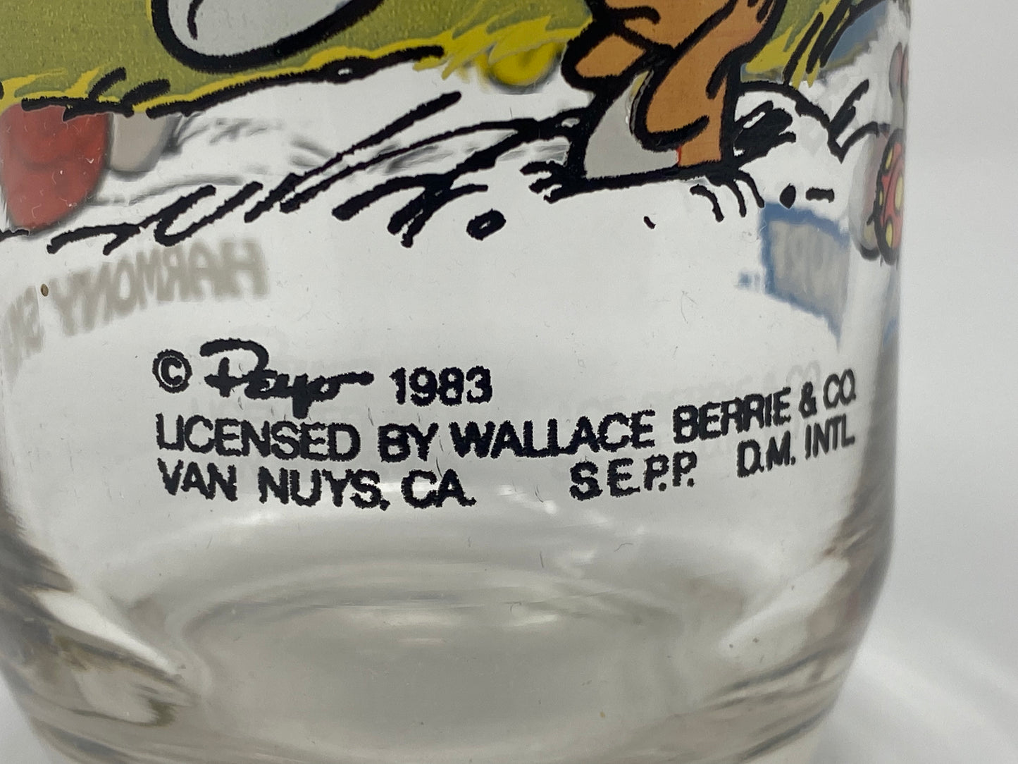 Vintage 1983 Peyo Harmony Smurf Promo Drinking Glass