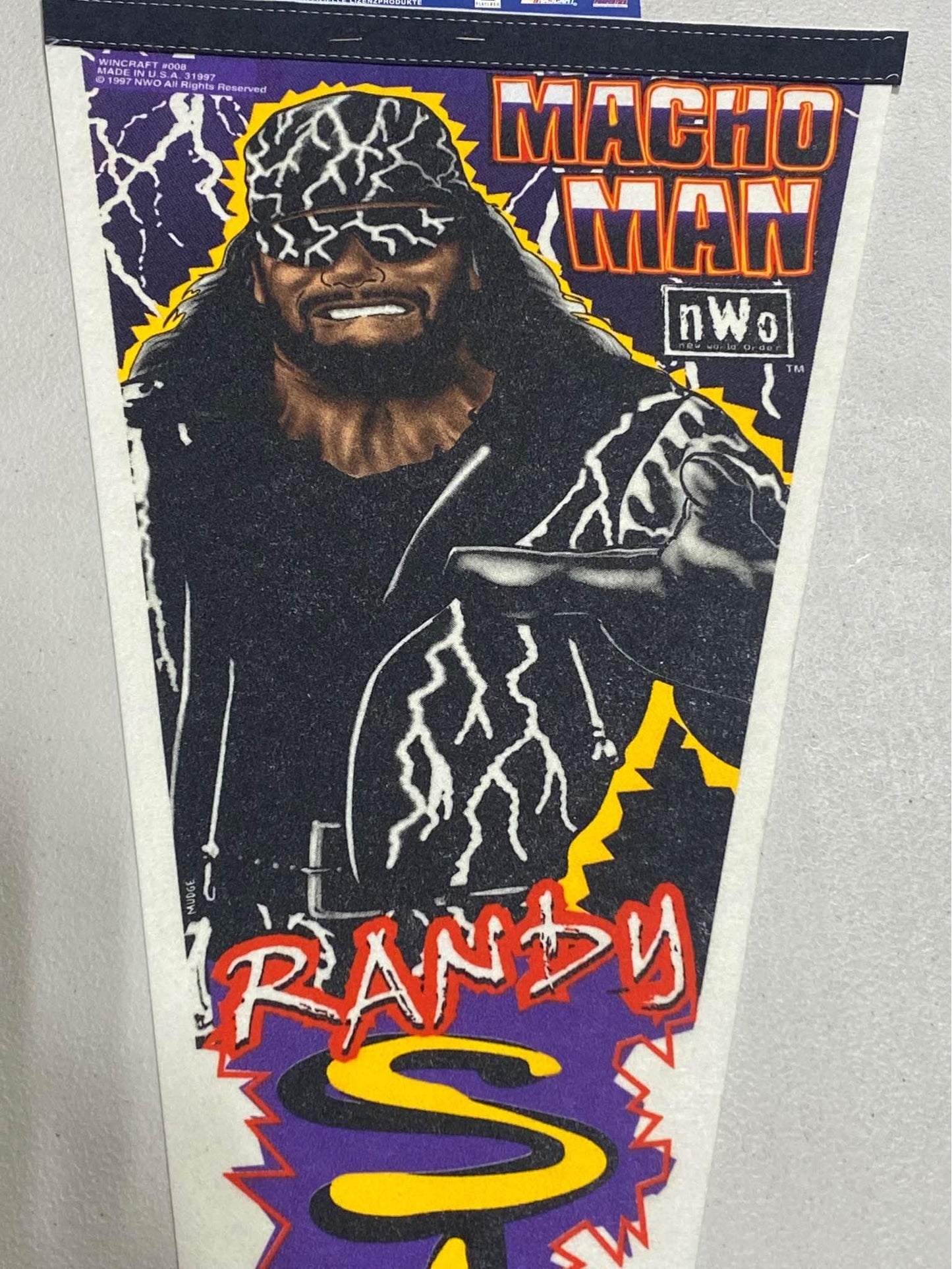 Vintage 1997 Wincraft Sports Macho Man Randy Savage WCW NWO Wrestling Pennant